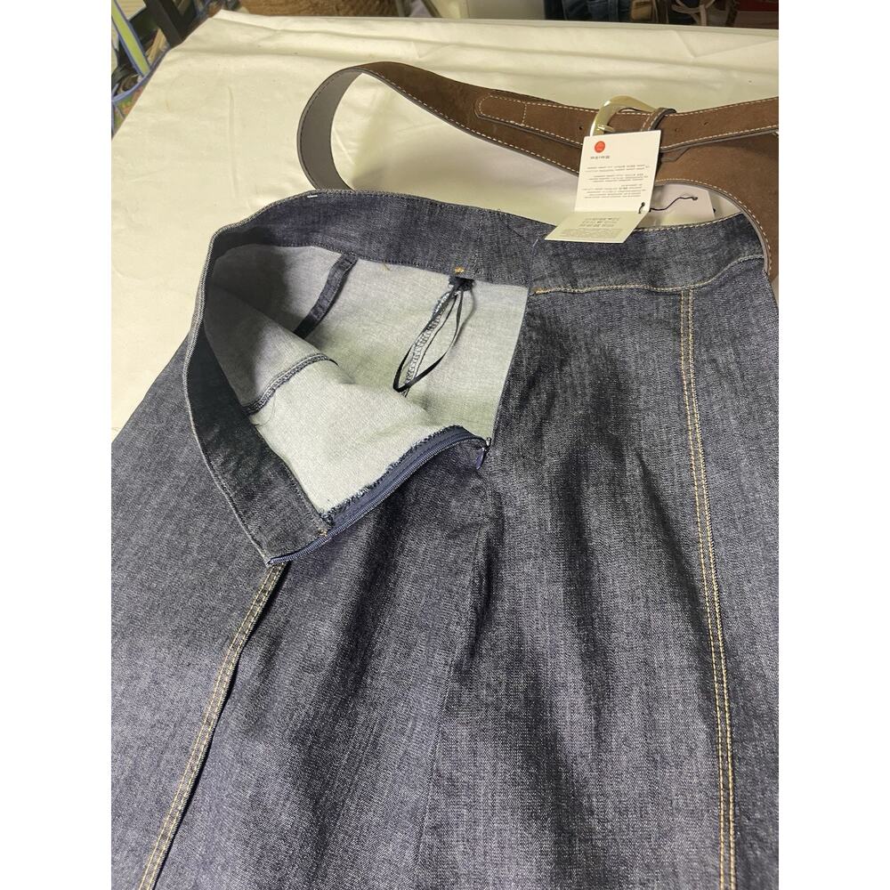 Zara Denim Midi Skirt Semi Wrap Belted Blue Contrast Stitch NWT Size M - Picture 6 of 10